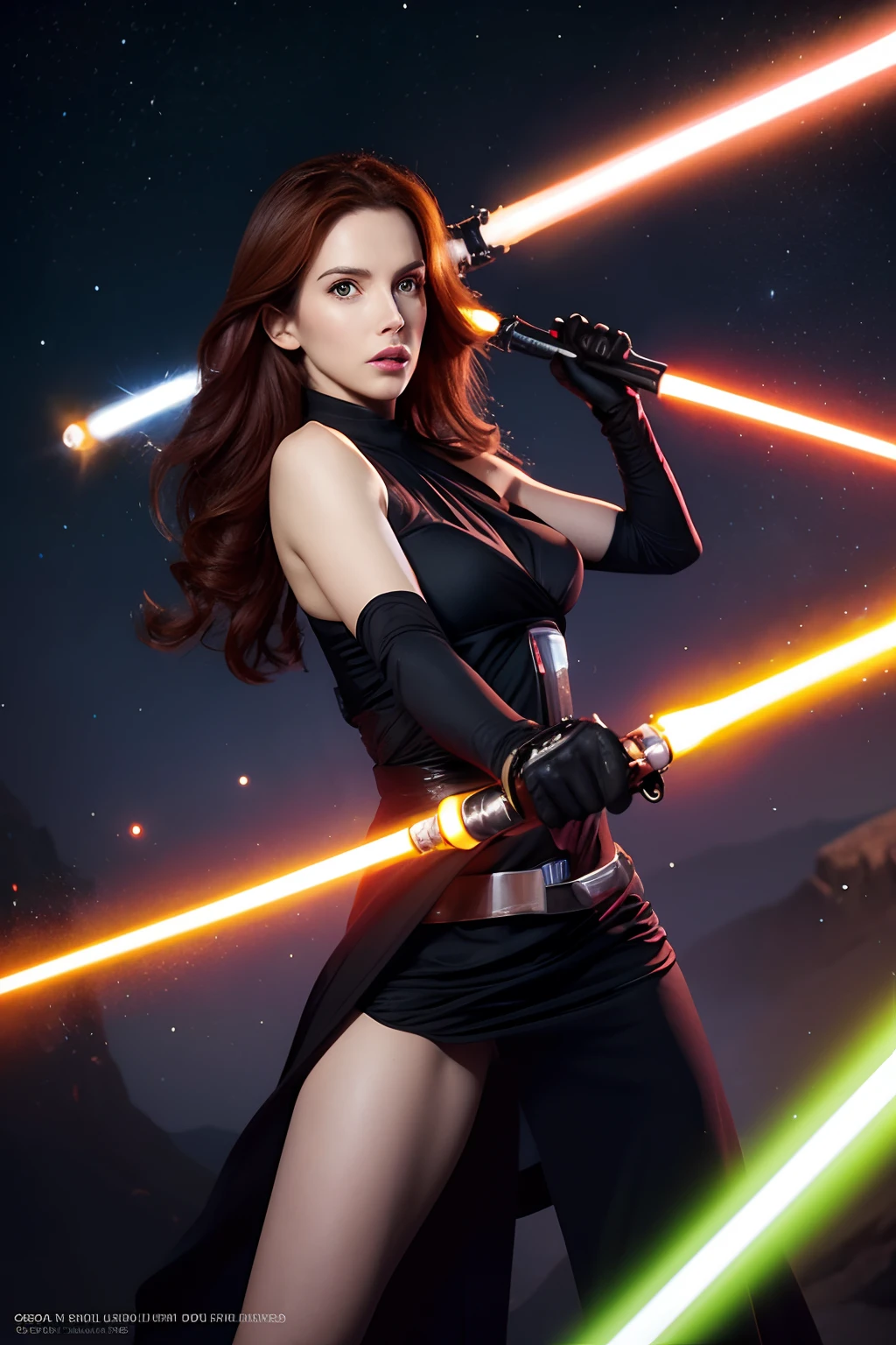 araffe star wars sexy woman with lightsabed sword in a bikini, amouranth, mara jade skywalker, better known as amouranth, female jedi, mara jade, with lightsaber sword, amouranth as a super villain, holding lightsaber 4 k, with light-saber, star wars character, holding a lightsabre. splash art, rey