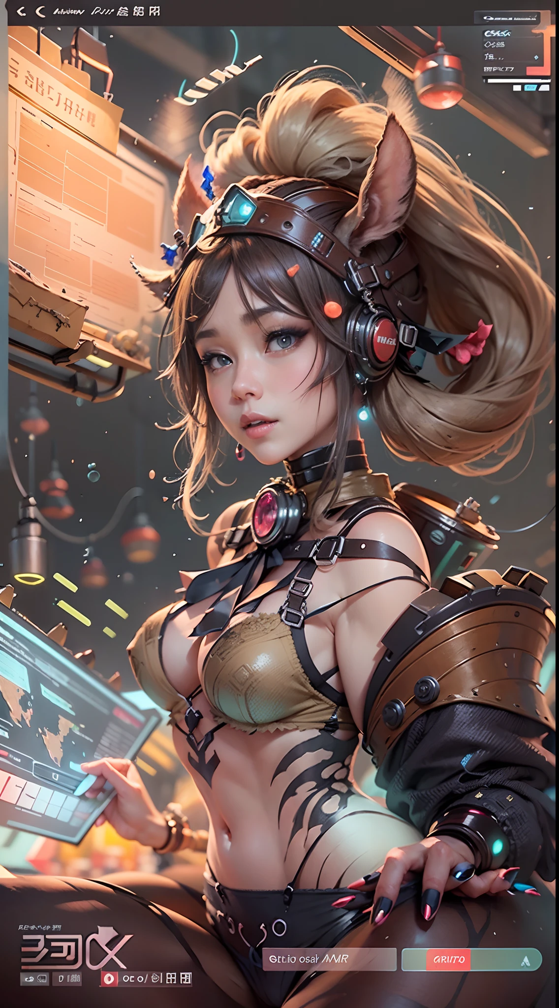 In a very grand scene,The extra-large wide-angle lens captures the appearance of a female centaur。She is tall,It has the ultimate curvy beauty,The muscles are slender and firm,Beautiful lines。Her facial features are tough and coquettish,Always with a sunny smile。She wears special tight-fitting equipment with a strong sense of technology,Step on multifunctional off-road style heels,Delicate and practical protective gear is worn on the hands, feet, wrists, neck and shoulders。The detection equipment around you flashes various cue lights and neon-like information screens,Let her exude a charming brilliance。Use Midjourney's advanced tools,Design special tight-fitting equipment for female centaurs,Highlight her unique physiological characteristics and appearance details,Add realism。And in her adventure scene,Spectacular views of nature,Such as the sky where storms and sunny days alternate、Brilliant rivers of stars and auroras、The snow-capped summit of Mount Everest、Fireworks in the mountain town, etc。ao mesmo tempo,Away from the hustle and bustle of Long Beach Pier is a neon-lit spaceship docked,Create a fantastic scene。Use Midjourney's advanced tools and multiple color palettes、Brush Strokes、Texture tools and model packages,It shows a sense of atmosphere where beauty and charm coexist。The charm of the female centaur is highlighted through color and lines,Enhance realism with detailing,Create a surreal dreamy feeling。Additionally,Use Midjourney's tools to add a variety of extreme sports gear and cultural trinkets to the female centaur,Create intricate hairstyles and outfits,Give her a sense of premium。She never flinches,Regardless of the terrain,can respond quickly,Even the extreme geography and dangerous terrain of aliens cannot stop her。Use Midjourney's powerful tools,You can do it with incredible detail and beauty,Bring this ultra-grand and beautiful scene to life。Ultra-grand scenes,super wide shot, hdr,(真实感,Masterpiece quality,best qualtiy),