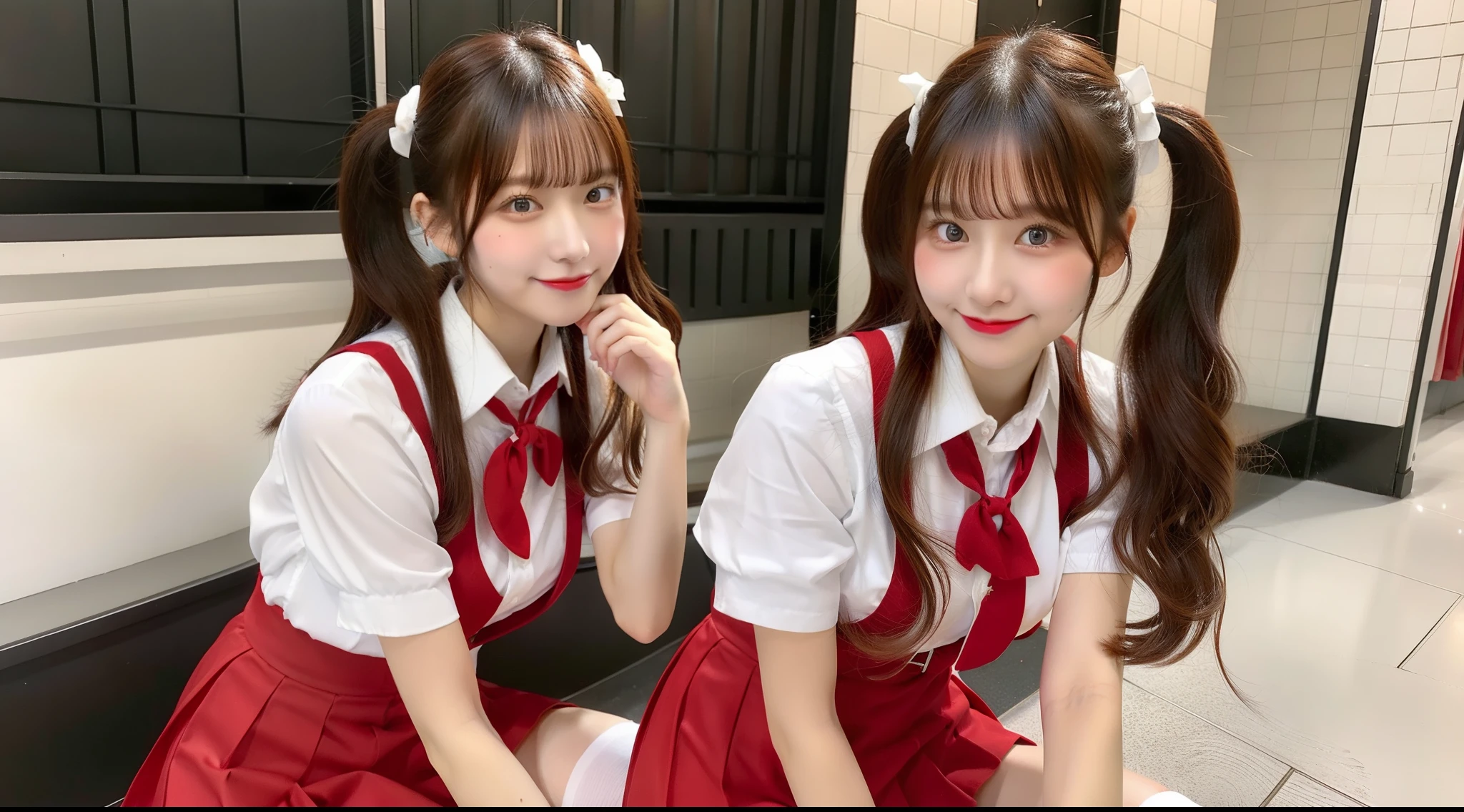 18-year-old schoolgirl in red miniskirt and white Y-shirt（poneyTail）