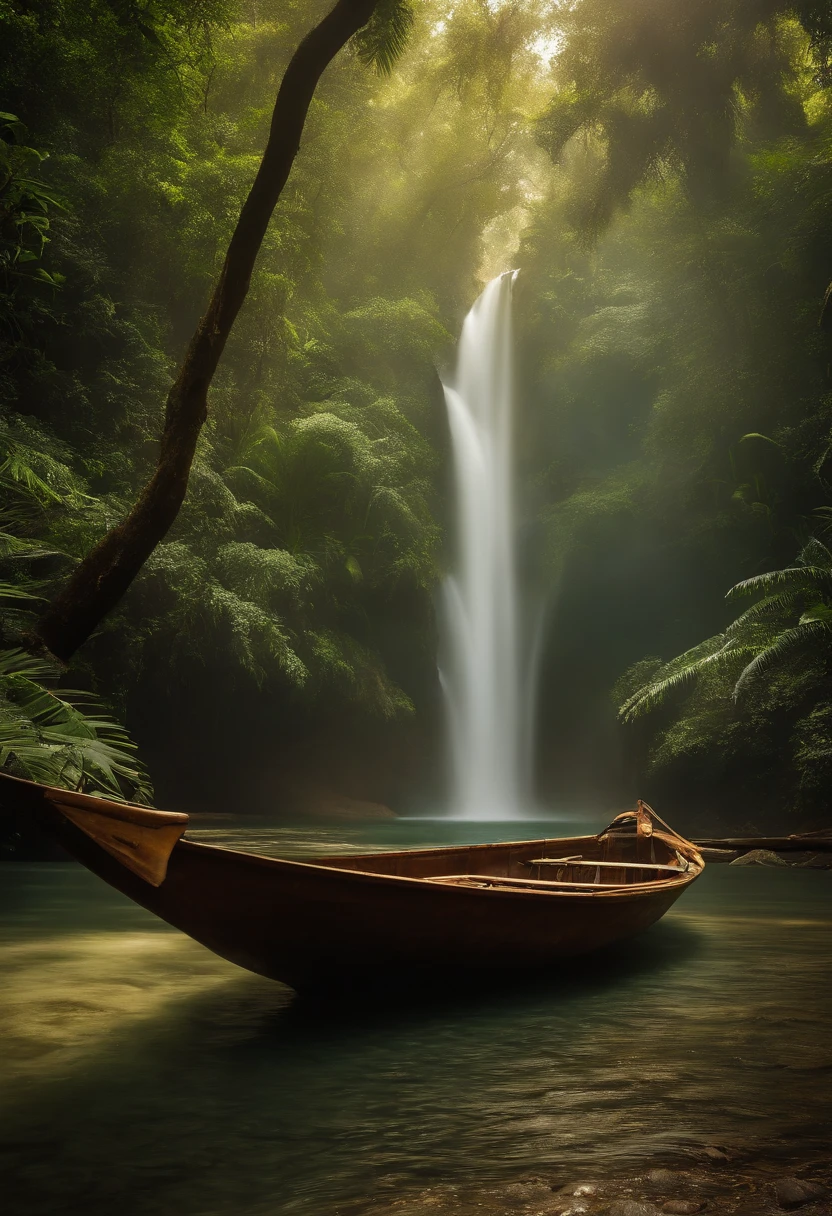Um conjunto de imagens de um corvo com muita sede voando pela floresta tropical, natureza, com muito sol, avistou um jarro, alto, de barro liso, No Straps, com pouca agua dentro dele.