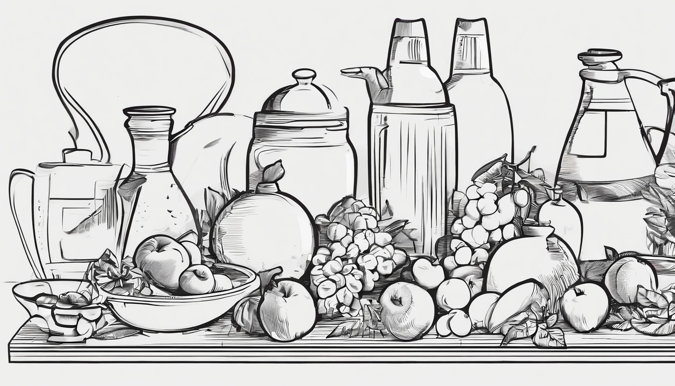 Still Life Drawings，Plates and fruits，Simple environment，line art，Black and white draft