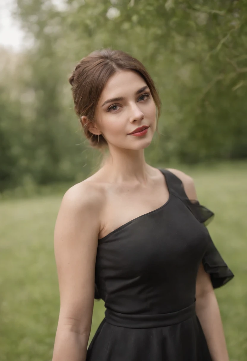 a beautiful woman in a black dress poses with one shoulder, in the style of 8k resolution, warmcore, goosepunk, focus on joints/connections, minimal retouching, handheld, candid --ar 2:3 --v 5