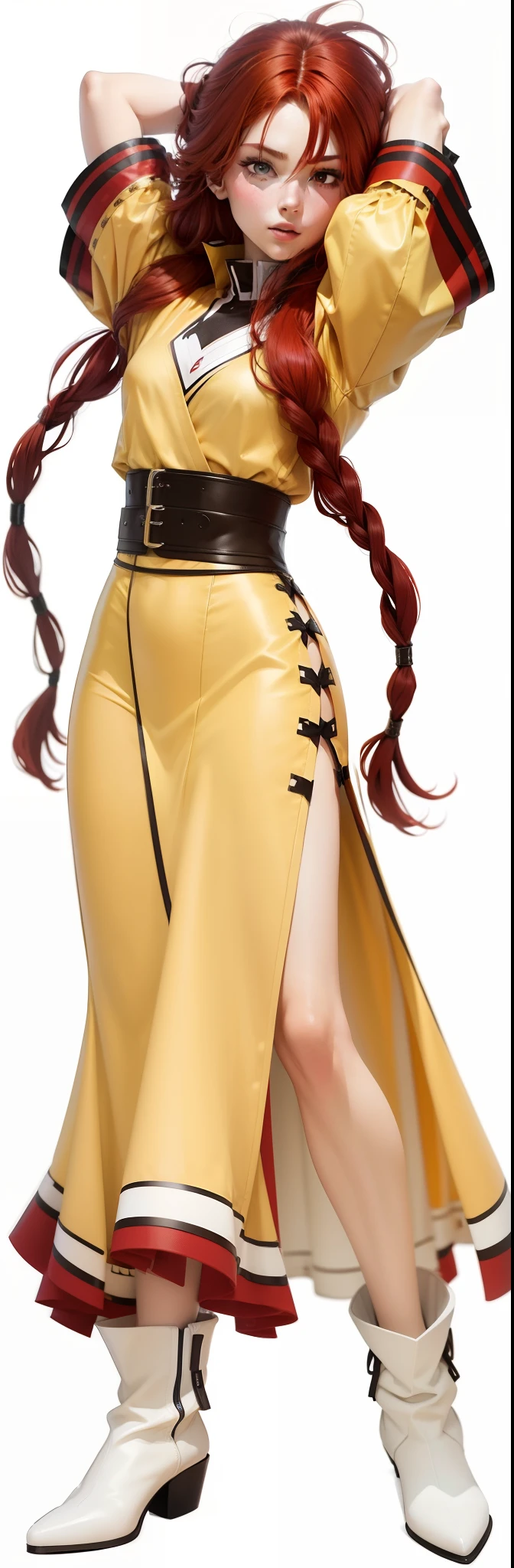 Red hair,Red surrealism, shadowing, character sheets, reference sheet, tachi-e, multiple views, cut-in, three sided view, 8K, Super detail, 1080p, HD, 4K, 8K, 16k, A high resolution, Best quality, High quality, Anatomically correct, Masterpiece, ccurate, hyper HD，plumw，Raised sexy，As graceful as a swan