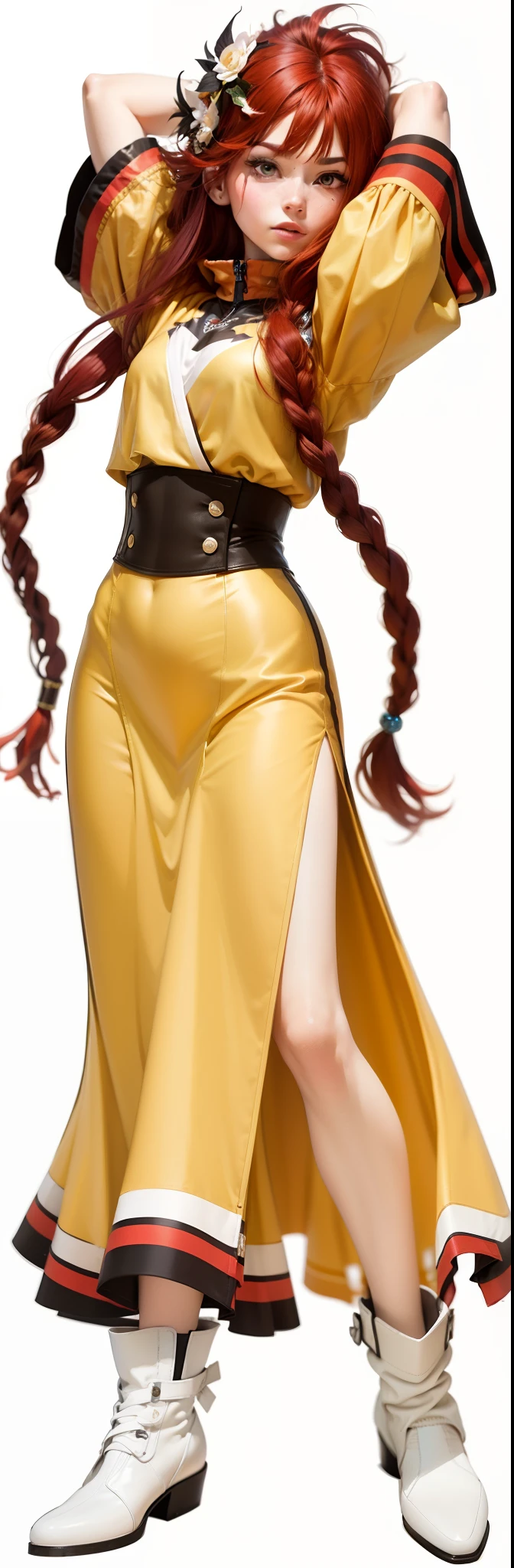 Red hair,Red surrealism, shadowing, character sheets, reference sheet, tachi-e, multiple views, cut-in, three sided view, 8K, Super detail, 1080p, HD, 4K, 8K, 16k, A high resolution, Best quality, High quality, Anatomically correct, Masterpiece, ccurate, hyper HD,plumw,Raised sexy,As graceful as a swan