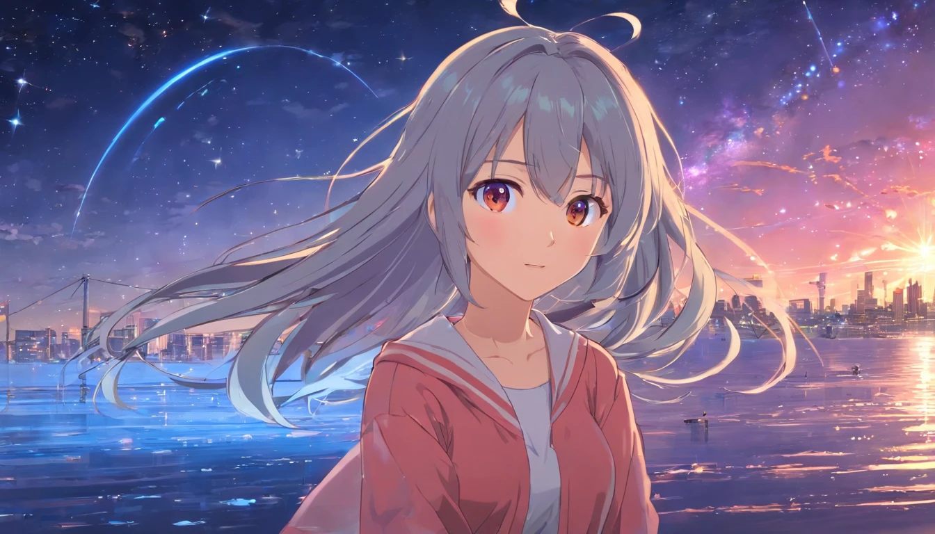 ((tmasterpiece)), ((best qualtiy)), ((illustratio)), The is very detailed,Style boy, Long shots, Light gray very_long_hair, Sci-fi hair accessories, Beautiful and delicate deep eyes, Beautiful detailed sky, beautiful detailed water, cinmatic lighting, dramatic angles, (Very long sleeves), decor, formal, Get close to the audience, (A very delicate and beautiful), Best quality at best, A high resolution, offcial art, Very detailed CG unity 8k wallpaper, ((starrysky)), Galaxy River, Array stars, holy, noble, ((oil painted)) , ((Wallpaper 8k CG)), (Realistis), concept-art, Varying blue and red, Orange and pink hard light, Intricate light, Dynamic hair, Hairstyles, dynamic blur, Beauty and aesthetics, Intricate light, Manga and anime