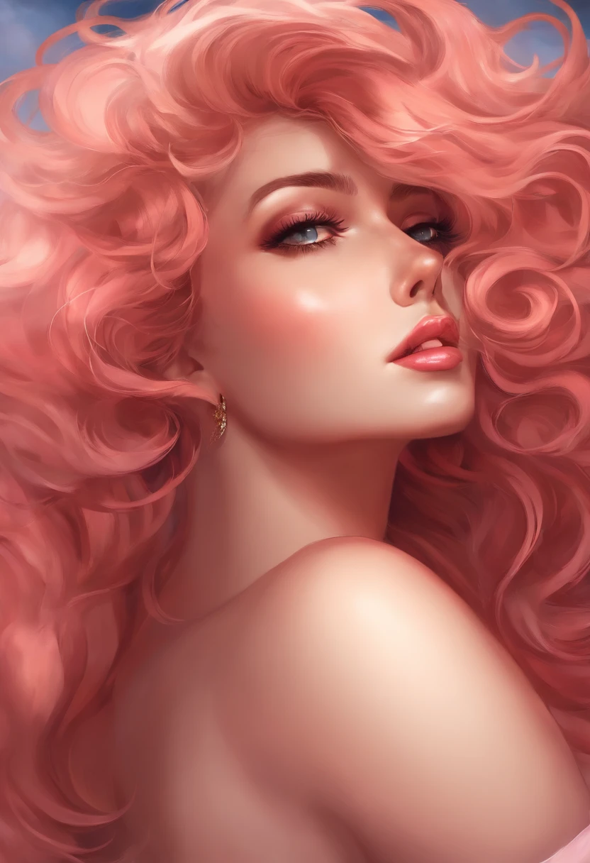 mujer anime, hermosa, ecchi, topless, pelo rosa, curvas definidas, grandes pechos, piel mojada