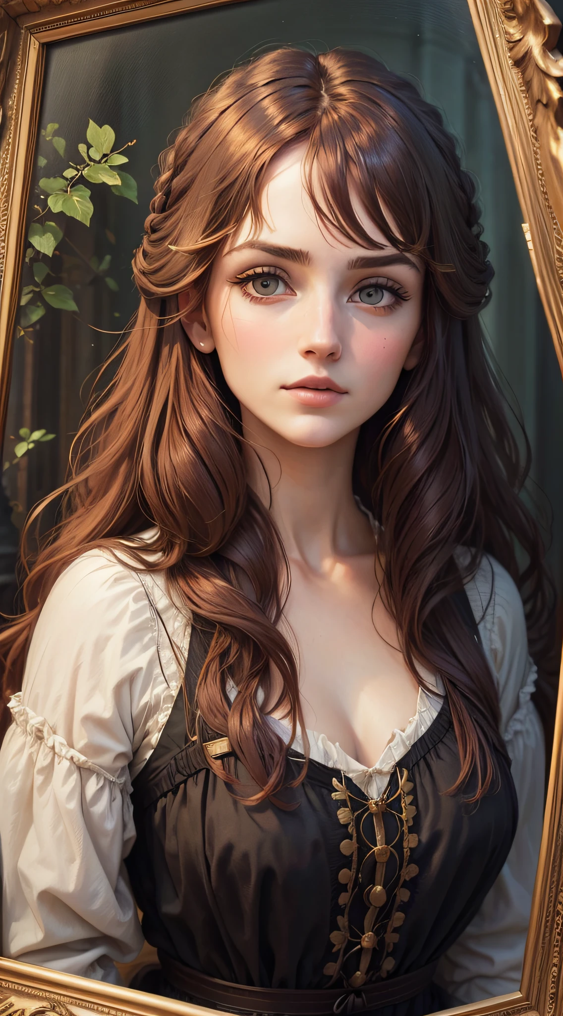 Portrait of the Muse of filming, pre raphaelite, oíl painting, perfect portrait, striking