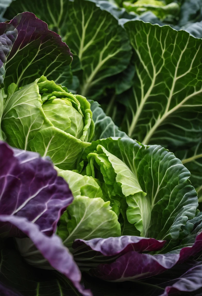 Lots of cabbage in the vegetable field,The shape of the cabbage is like a nuclear rooster,Lined up neatly,Green cabbage
