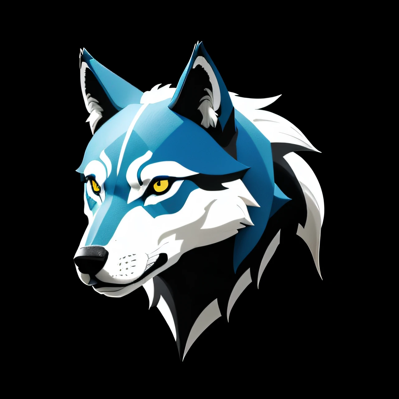 A detailed illustration face wolf,Magic, Desportivo, azul brilhante, Uivando, logotipo em forma de escudo, #69E200 hexadecimal, segunda cor branco, logotipo do futebol, Escuro, lo gothic, design de camisetas, no estilo do Studio Ghibli, cores tetradicas pastel, arte vetorial 3D, bonito e peculiar, Arte de Fantasia, azul brilhante, bola de futebol Desportivo, Adobe Illustrator, hand-drawn, Pintura digital, Minimalista, baixo-poli, soft lighting, scenic view, isometric style, retro aesthetics, focado no personagem, 4k resolution, Photorealistic rendering, usando o Cinema 4D