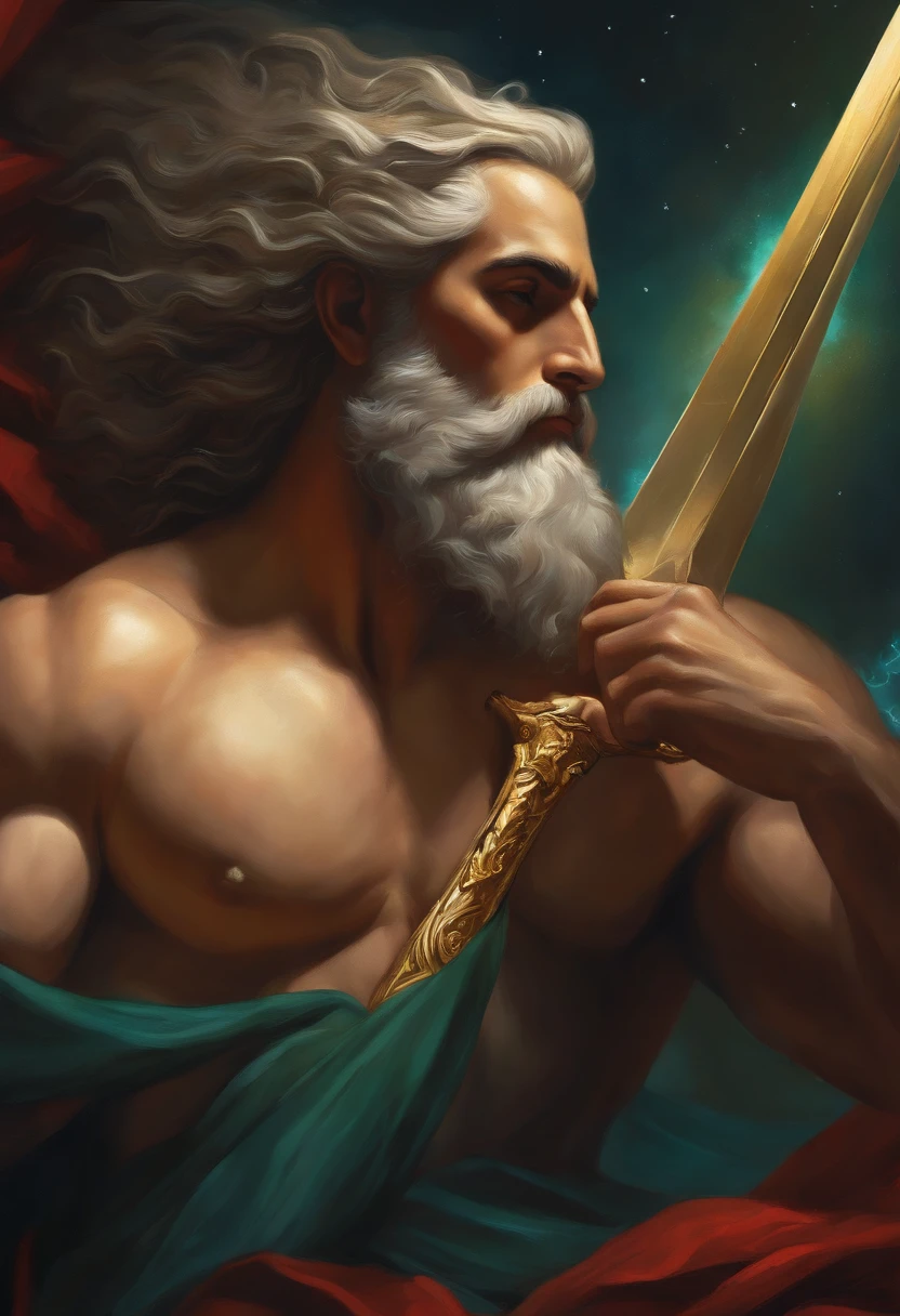 crie uma pintura de Zeus mostrando seu poder