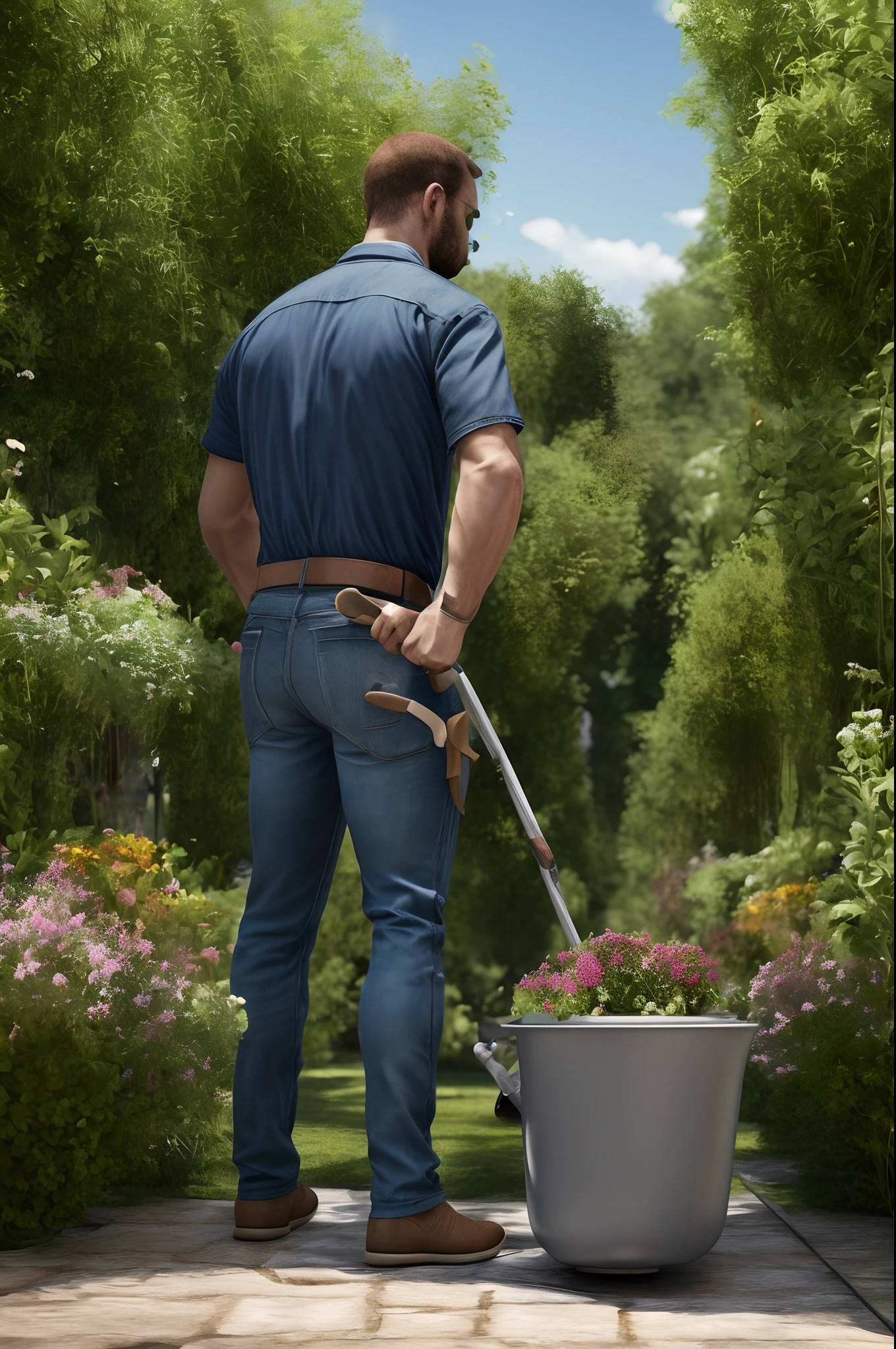 (8K, High resolution), (Realistic:1.2), masterpiece
A man gardener uses this corner of an open area as a toilet.