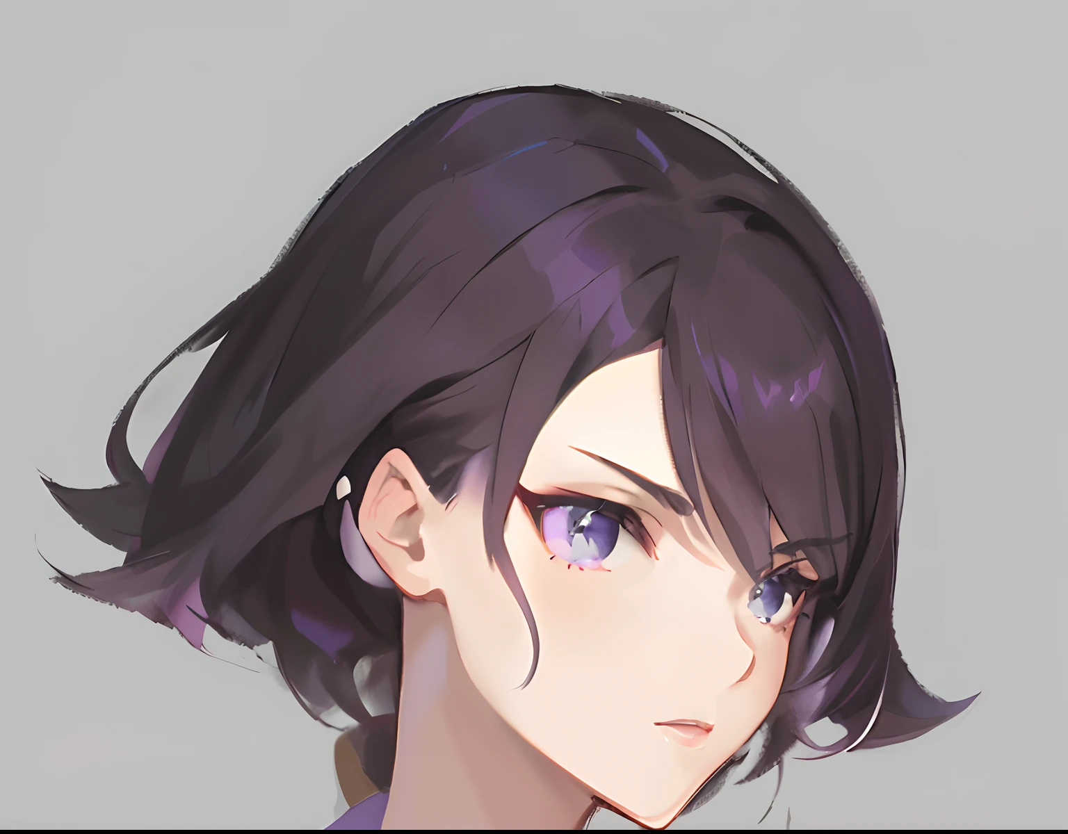 Anime - stylistic image of a woman with purple hair and a black top, ilya kuvshinov face, anime moe art style, face anime portrait, Ilya Kuvshinov style, Guviz, anime girl portrait profile, anime woman headshot profile, Anime style portrait, Ilya Kuvshinov sty, high detailed face anime, anime portrait