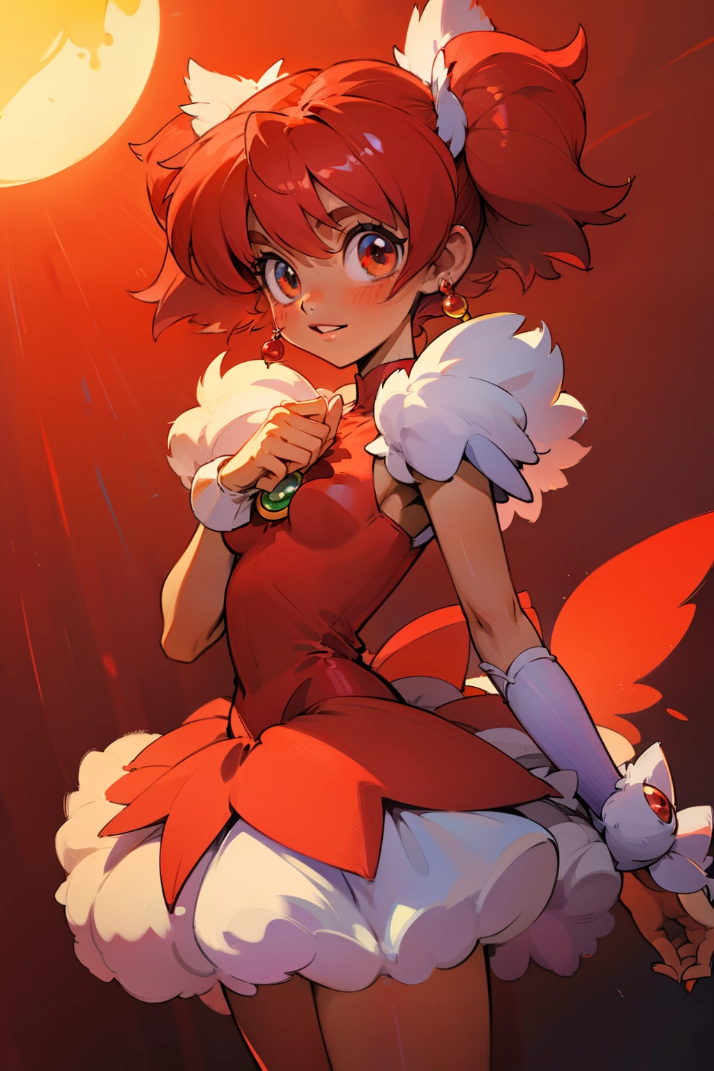 red themed magical girl, fluffy dress, tokyo mew mew style