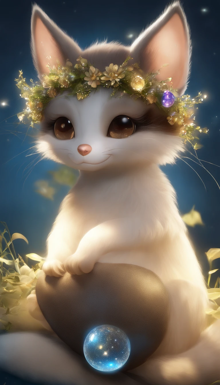 (extremely detailed CG unity 16k wallpaper:1.1), (Denoising strength: 1.45), (tmasterpiece:1.37), {best quality}, {{masterpiece}}, (Extremely gorgeous magic style), grassland, fantasy, solo, highlights, {legendary racoon}, {{{detailed anime racoon, {{anime eyes}}, {{anime style}}, cute, furry, mascot, magic, Chibi, {{flower wing}}, jewelry, {fluffy skin}, floating magic ball}}}, god rays, sparkle, glowing light, UHD, award winning