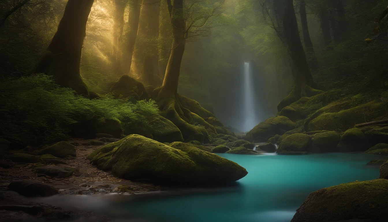 A mystical journey through an ancient forest, where young character meets a wise old man and learn valuable life lessons. iluminador, transformative and magical, encantador, ethereal. outro mundo. misterioso, espiritual e comovente. create an atmosphere of mystery and spiritual depth. profundo, thought-provoking and philosophical, Valuable life lessons learned