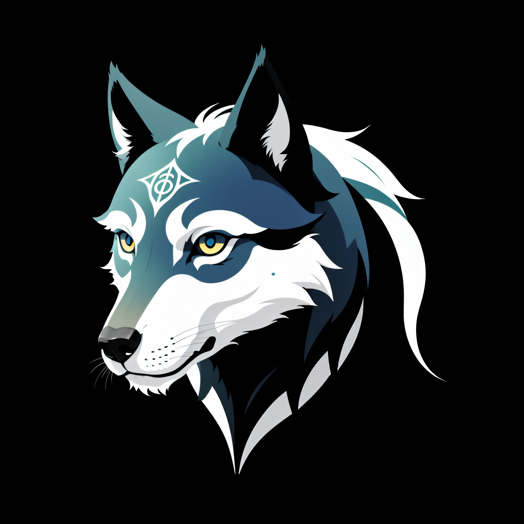 A symmetrical and detailed illustration of the face wolf,Magic, Desportivo, azul brilhante, Uivando, logotipo em forma de escudo, #69E200 hexadecimal, segunda cor branco, logotipo do futebol, Escuro, lo gothic, design de camisetas, no estilo do Studio Ghibli, cores tetradicas pastel, arte vetorial 3D, bonito e peculiar, Arte de Fantasia, azul brilhante, bola de futebol Desportivo, Adobe Illustrator, hand-drawn, Pintura digital, Minimalista, baixo-poli, soft lighting, scenic view, isometric style, retro aesthetics, focado no personagem, 4k resolution, Photorealistic rendering, usando o Cinema 4D