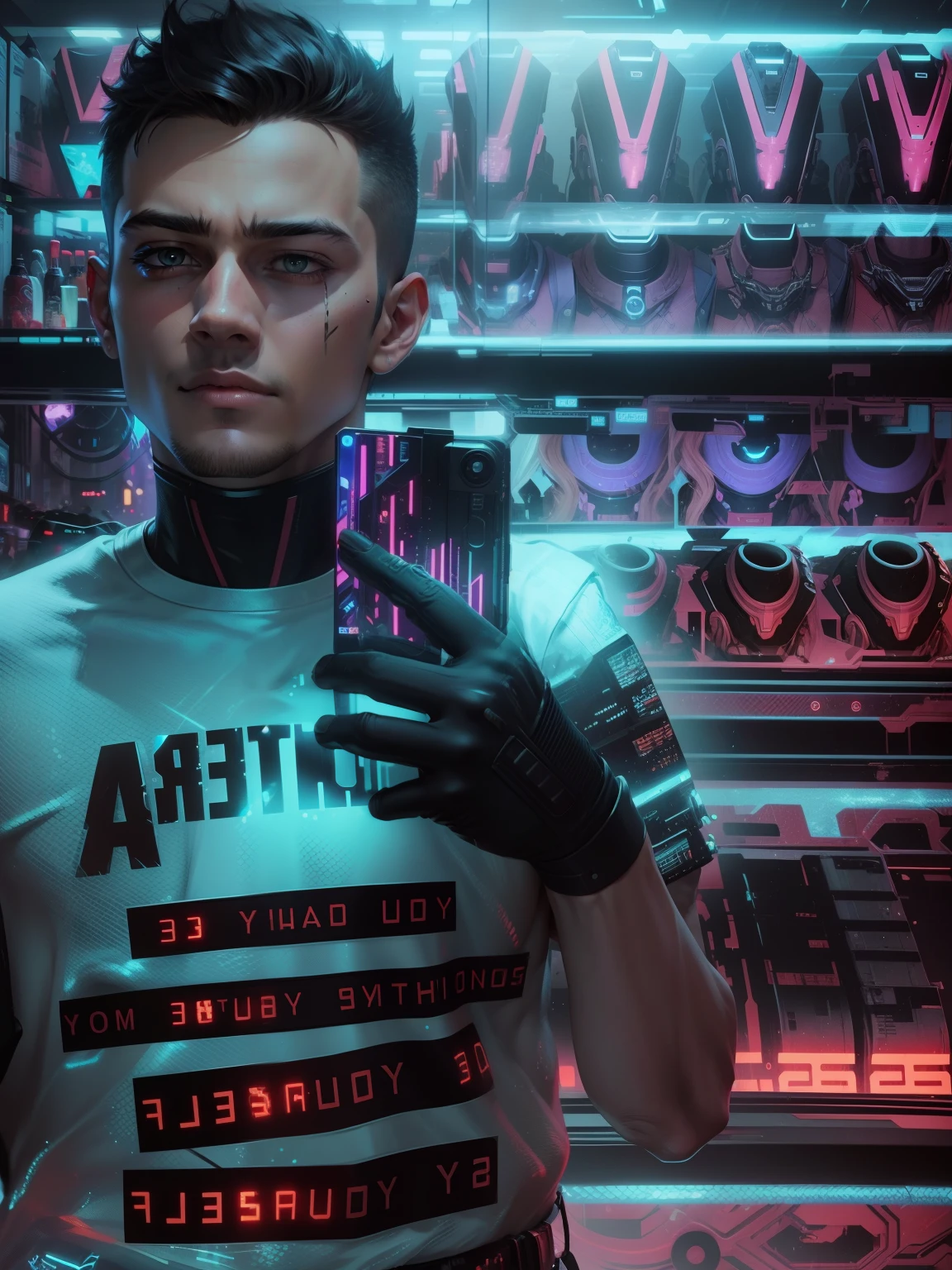 Change background cyberpunk handsome boy, realistic face, 8k, ultra realistic,