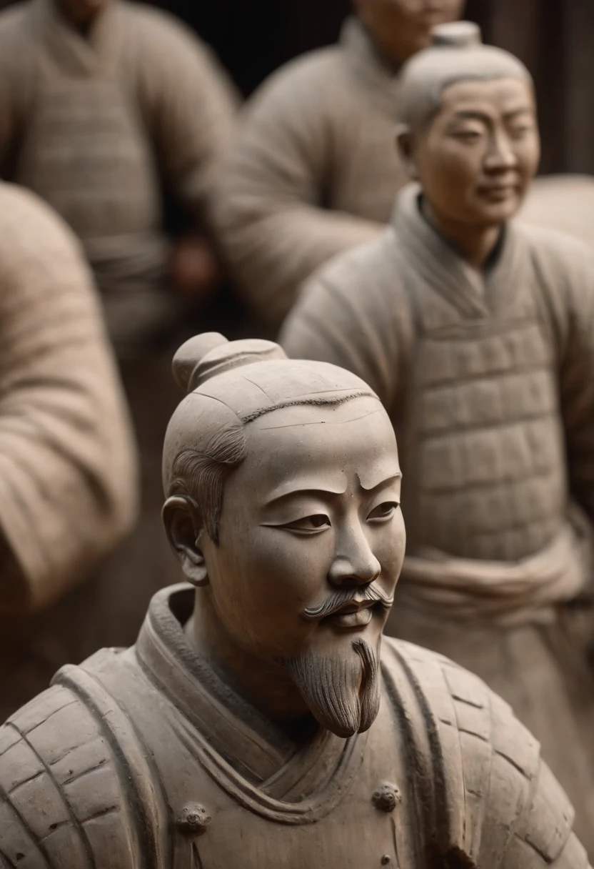 terracotta warriors，closeup cleavage，k hd，Texture，Documentary style，Dark tone，Wei Zhengmu