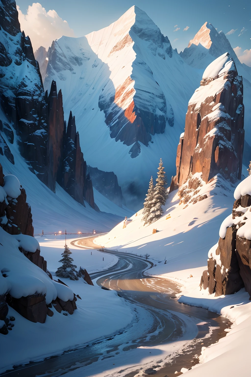 alta calidad, very detailed CG unit 8k wallpaper beautiful snowy mountain scenery oil painting