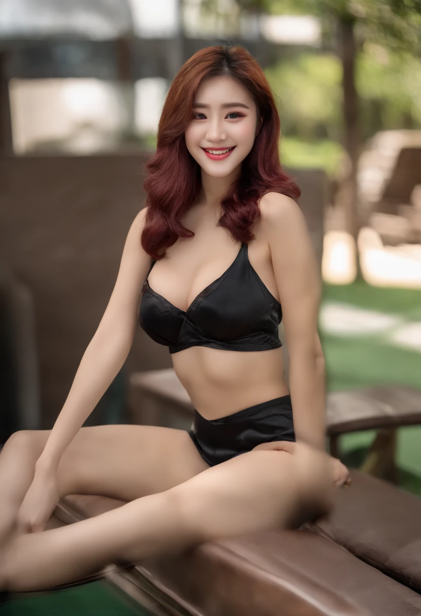 8K raw photos、Beautuful Women:2.0、24 years of age、jpn、Cute Baby Turtle、nedium breasts、((cheer girl:1.5))、A miniskirt、Beautiful eyes finely detailed、eyeslashes、((Brown eyes:1.2))、beautiful double eyelid、eye shadows、Perfect eye makeup、((A smile:1.6))、beautiful and thin legs、(maroon hair)、Medium hair、Fluffy hair、stadio、Daytime、latina、Photorealsitic:1.9、Sexy navel、Skinny legs、tthin eyebrows、tear bag、lofty nose、((Highly sexy))