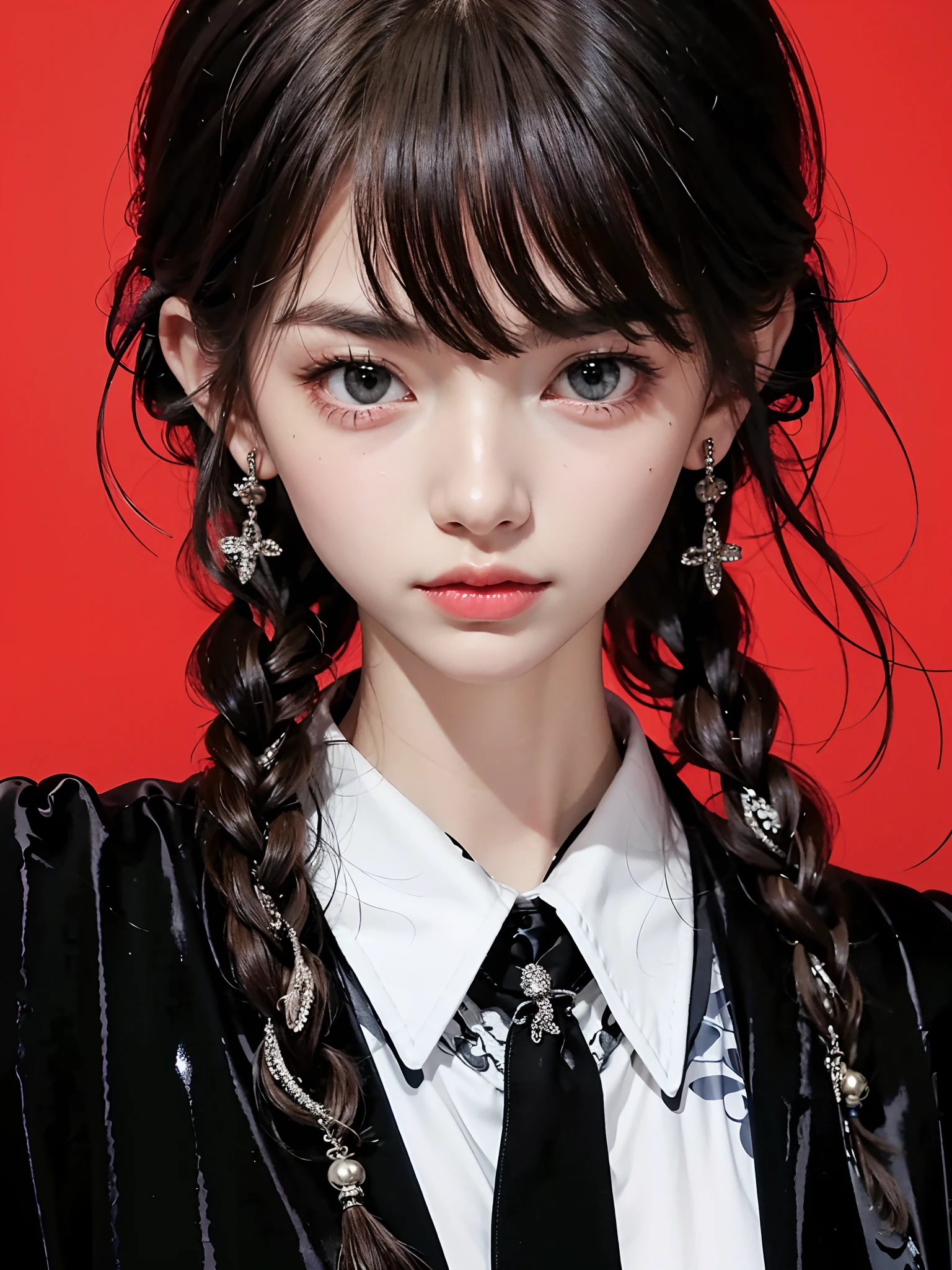 photorealestic,Delicate facial features,The skin texture is clear,The texture of the clothes is real