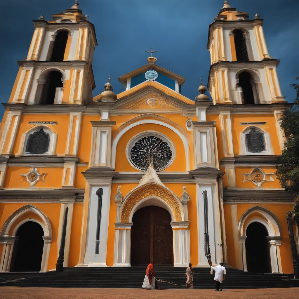 Crie imagem de um sabio, velho, in front of the cathedral of Maringá