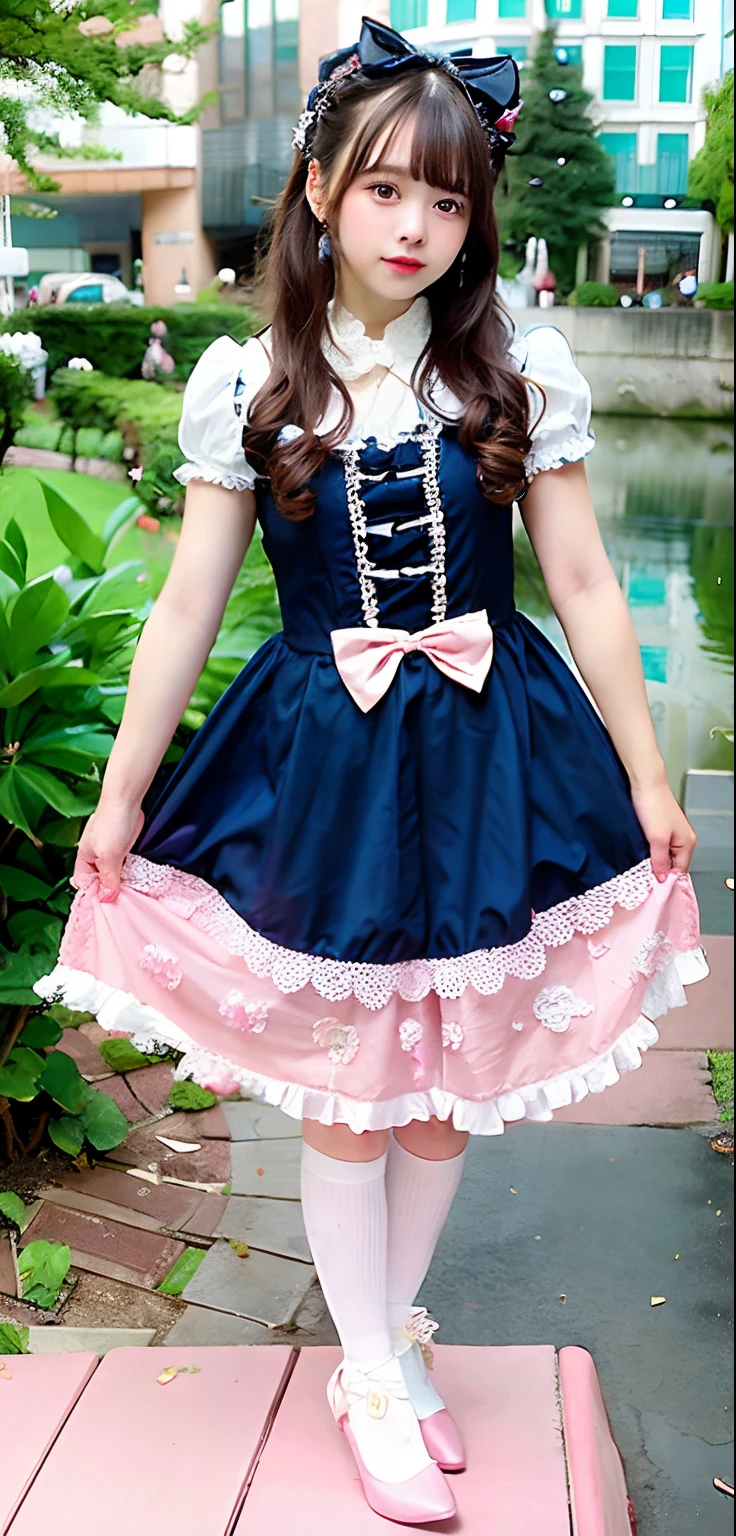 Alafe girl in pink dress and white tights poses for photo, ta Fashion, Lolityle, angelic pretty, rococo dress, loli in s, magical dress, fantasy dress, Clean clothes!, Kawaii Style, romantic dress, portrait of the magical Lolita girl,ll curvy loli, Cute dressctorian gothic lolita fashion, Belllphine, Beautiful clothes