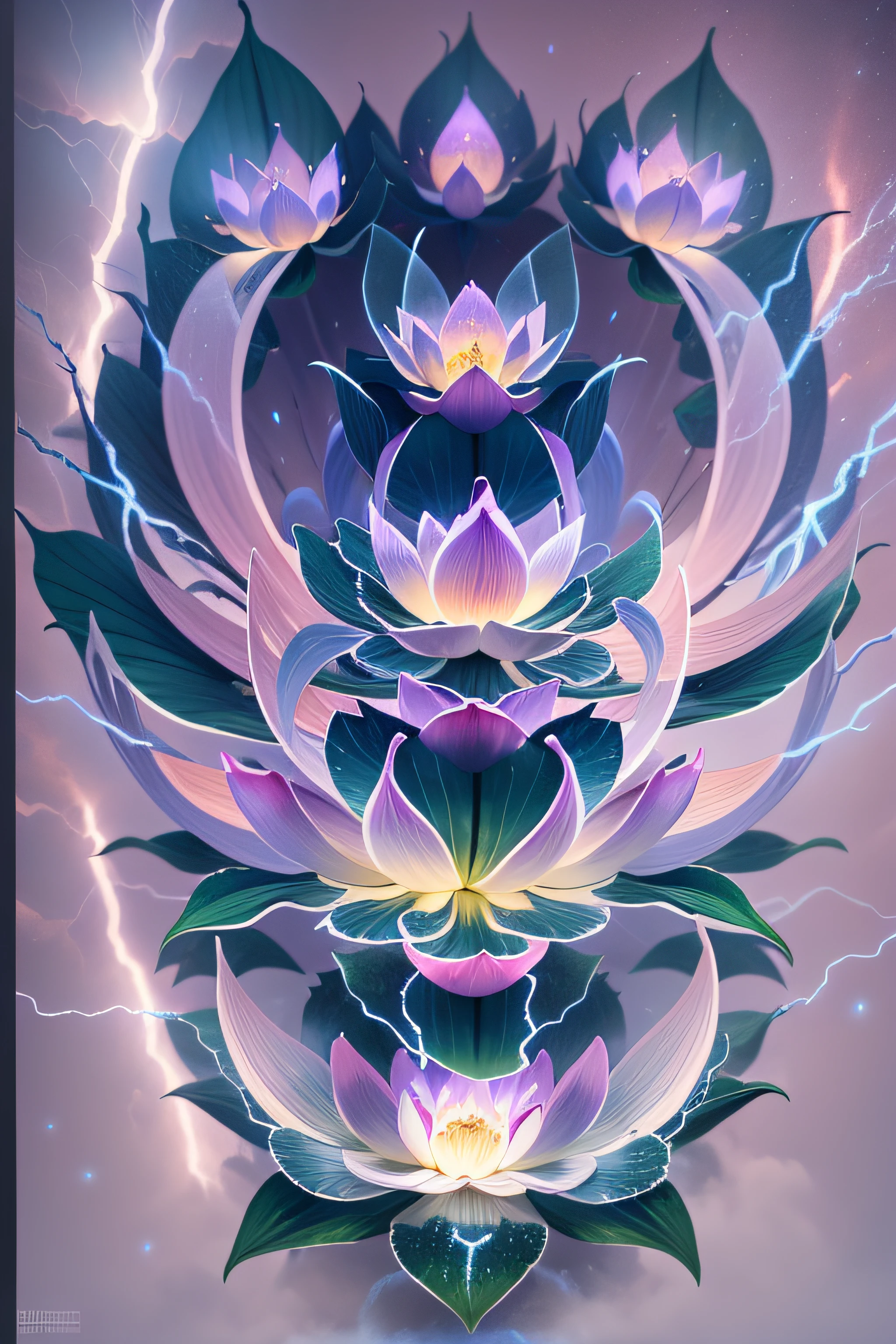 The Great Lotus in the Light of Tyndall {blue white colors}Fire,Lightning arc,Light effects,CG,Blizzard style art trends,Diffuse luminous fog Glow-in-the-dark particles,Brilliant volumetric light