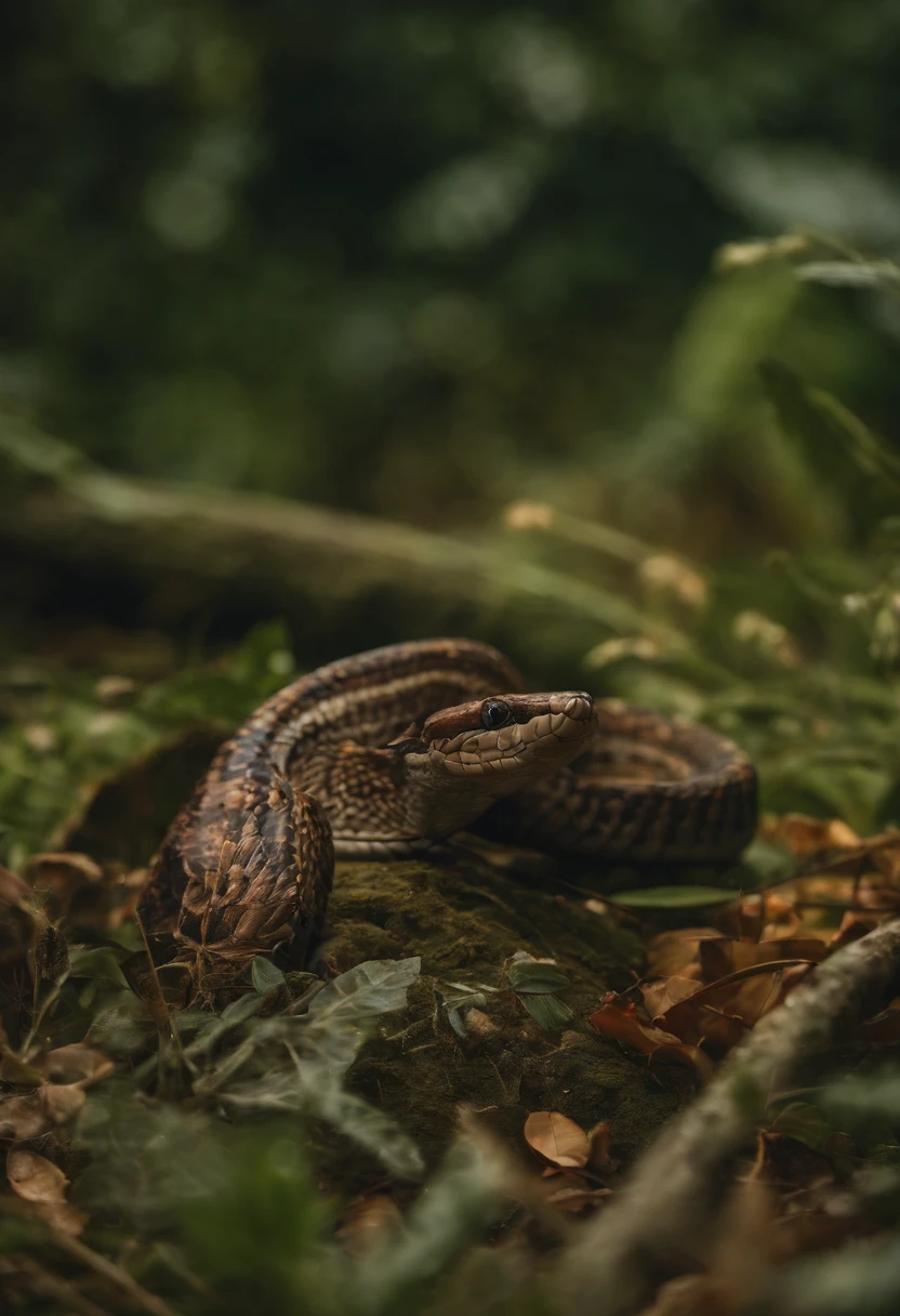 Cobra on the river bank, Brightly colored vegetation in the environment, Ultra detailed, Obras de arte intrincadas, 8K ultra-realistic cover photo，The colors are dazzling, Night lighting in the background, Intricate. Definition of blockbusters, Cinematic, A masterpiece of photorealistic in 8k resolution: