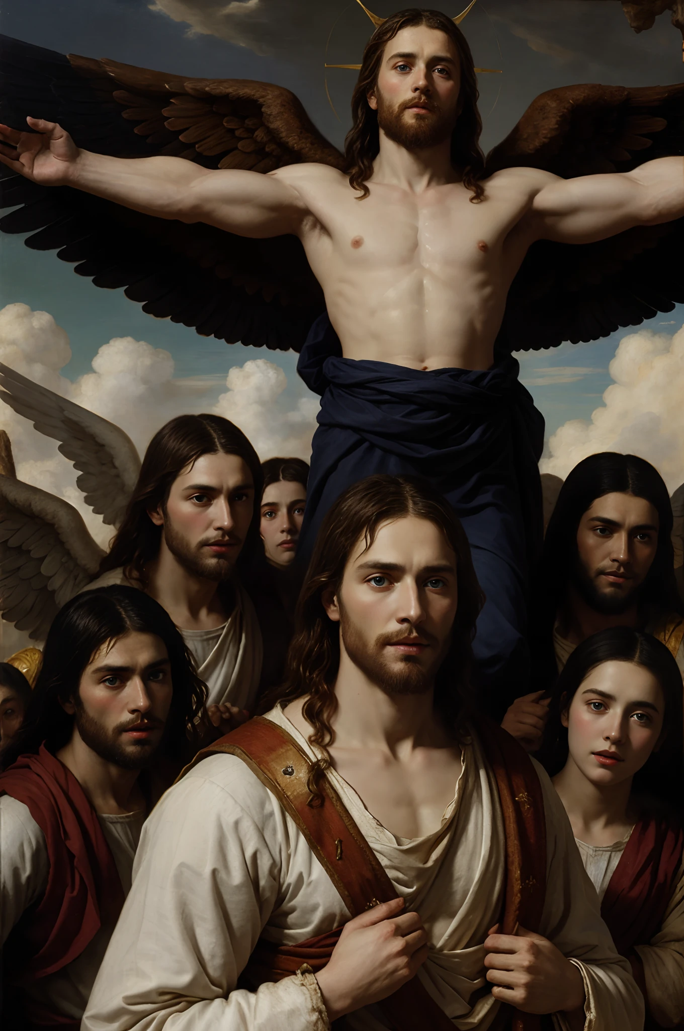 Jesus of Nazareth returns to Earth From Heaven with his Army of Angels, Blue Eyes, muscular, art by Anthony van Dyck