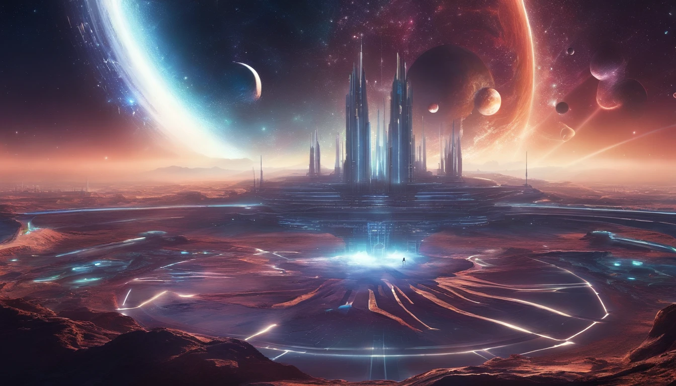 Futuristic Cosmic Dreamscape, Celestial bodies among stars and planets, Astral Scene full of beautiful serene elements, HD Image high quality 4k Artwork