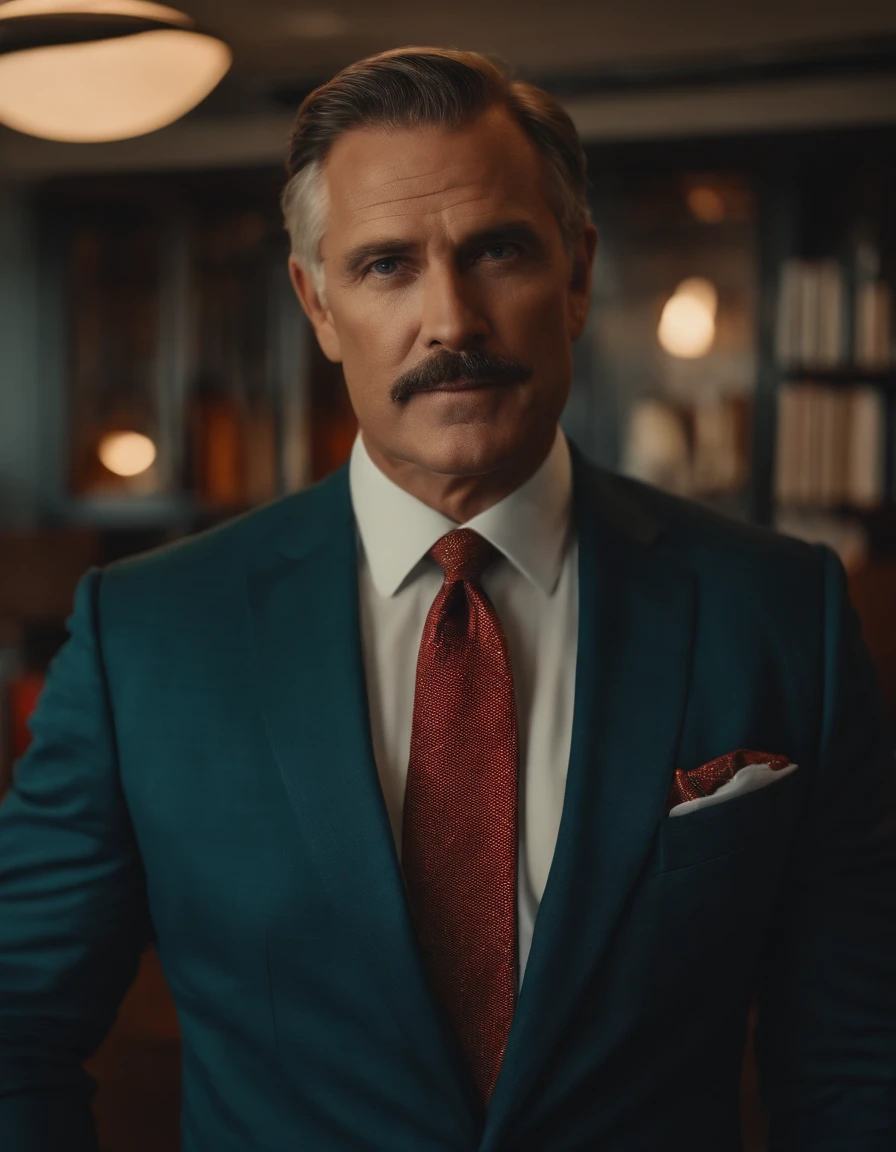 Middle-aged man in suit and tie, Standing all over the office