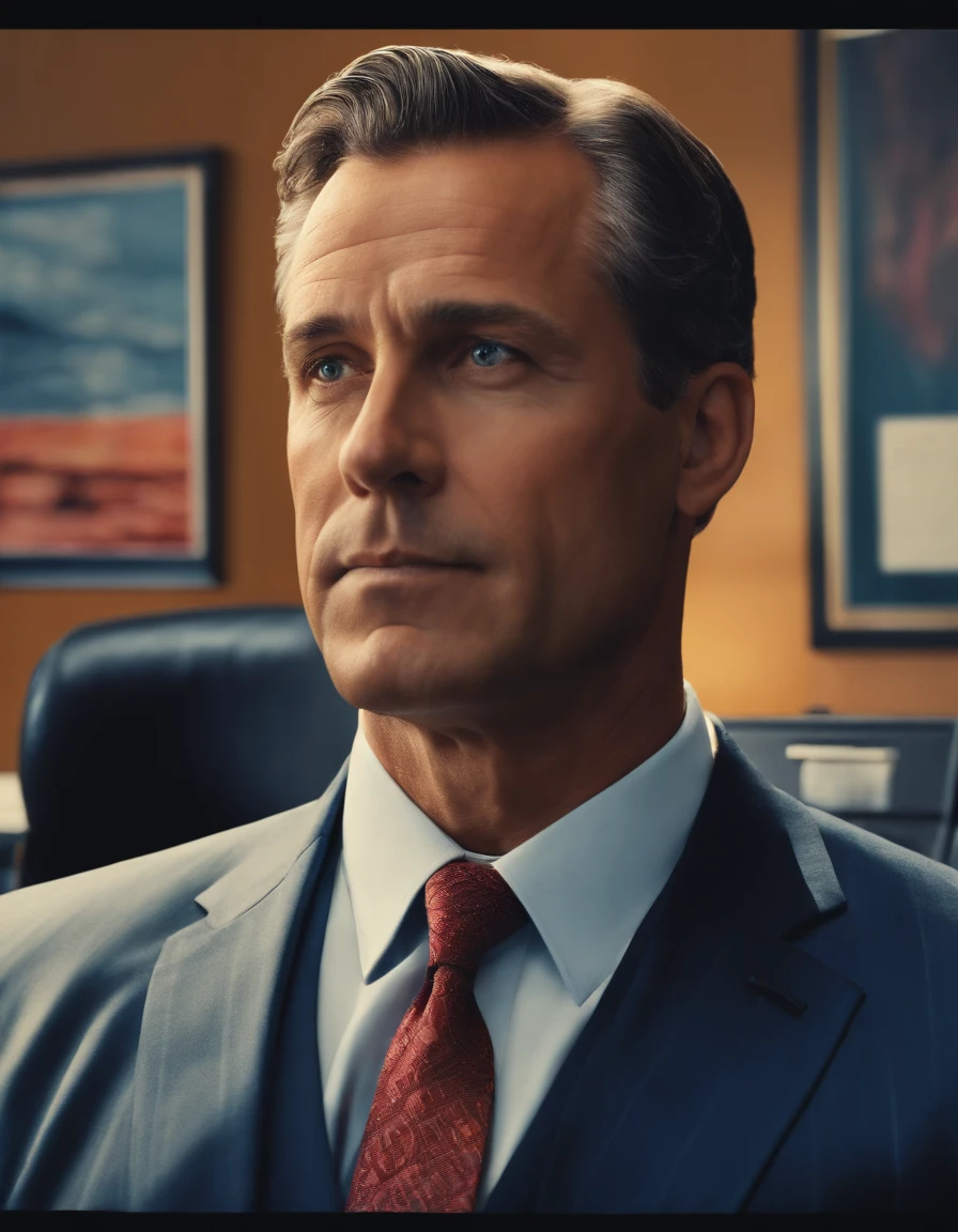Middle-aged man in suit and tie, Standing all over the office