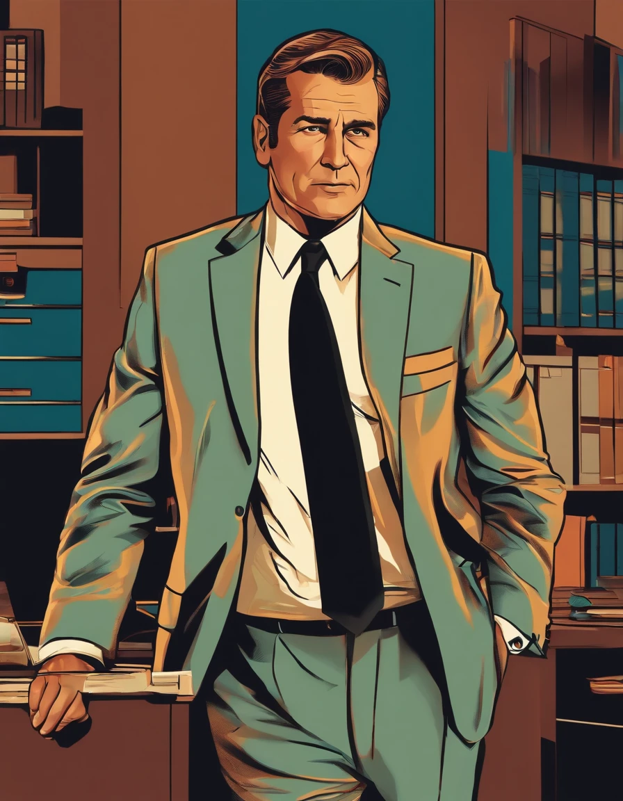 Middle-aged man in suit and tie, Standing all over the office