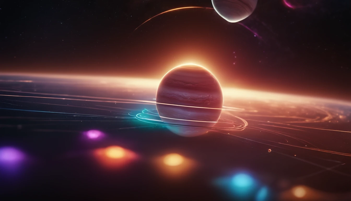 Render of neon colored solar system, Astral Outer space Map, Celestial astrological diagram, 4k image render