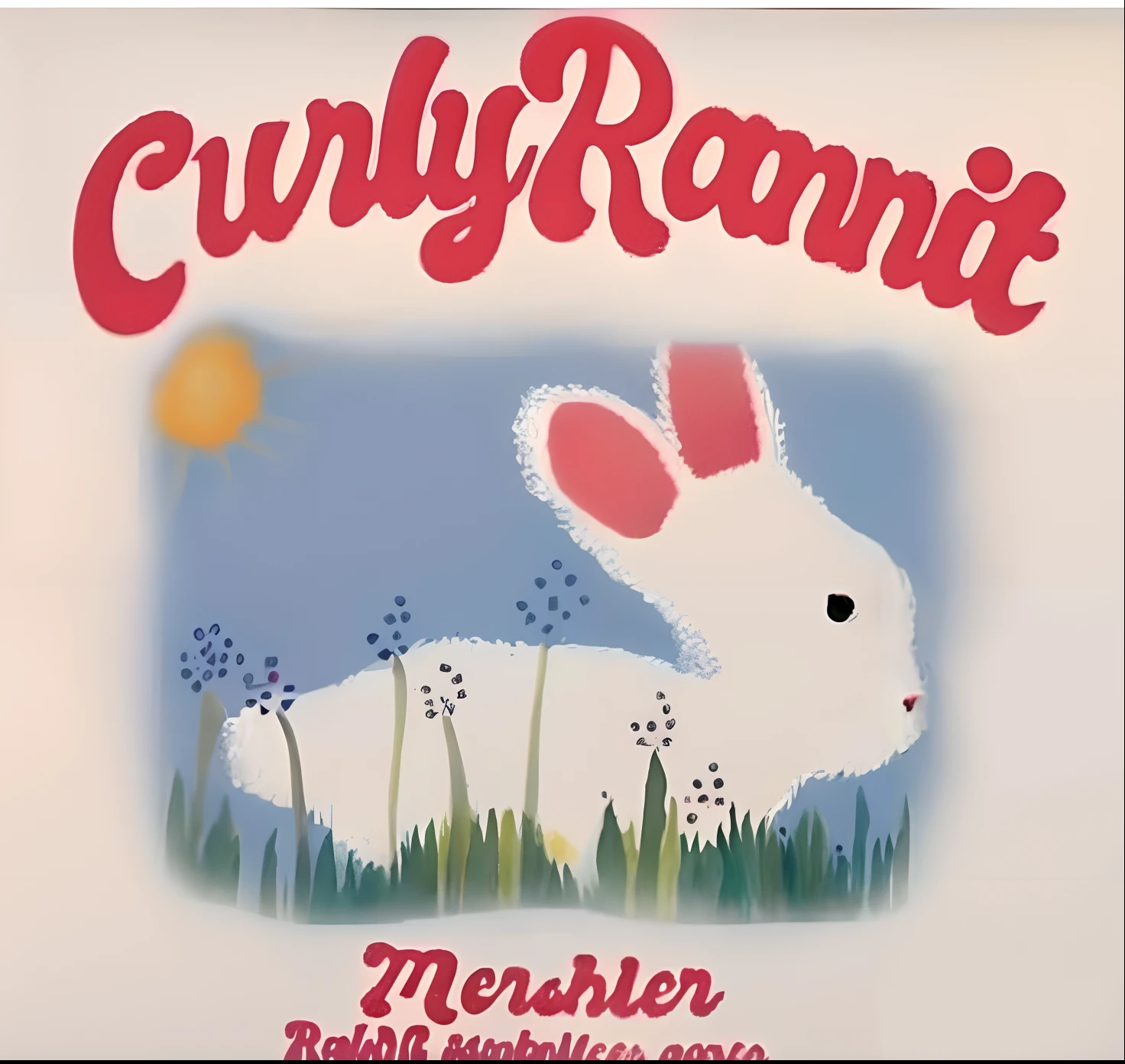 Close-up of the logo with a rabbit, edgBunny_Character, album covers, Rabbit, curly, album covers, 🐎🍑, digitally remastered, curlies, album covers!, curves, Rabbit_Bunny, Fair curly hair, anthropomorphic rabbit, new album cover, alternate album cover, album covers, Rabbit ears