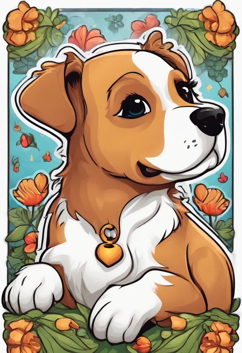 sticker,dog,cartoon,cute,White background