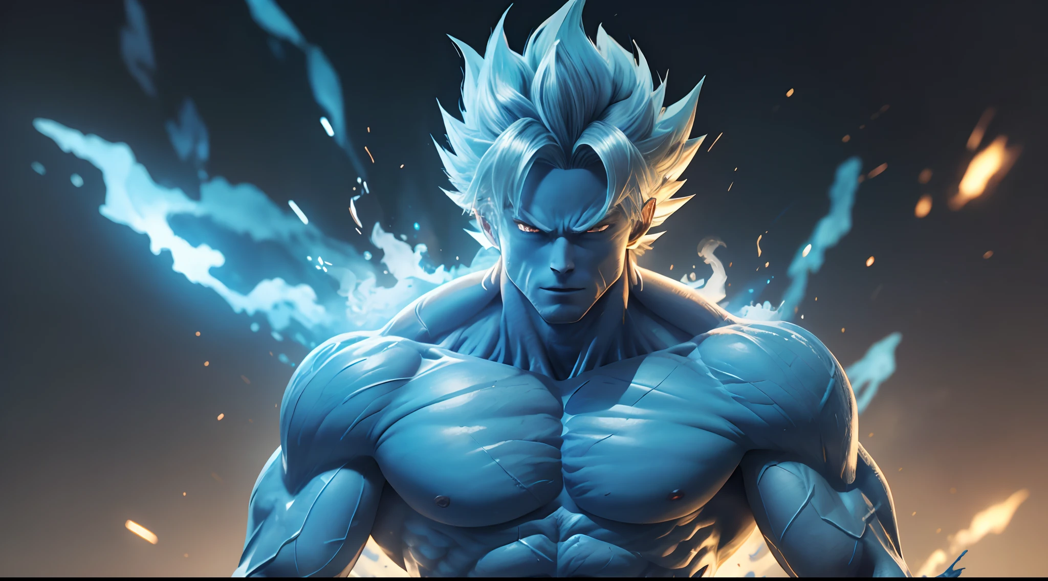 "(Upper body portrait 1.2) Handsome Goku is a true masterpiece, perfect anatomy, When looking at his beautiful eyes, with charming, attractive eyes, his gaze is directed towards the viewer that you have You can clearly see every little detail and every perfect line, every little detail on the skin in 8K quality, people are attracted by the confidence emanating from every look, the face is drawn in great detail. details in 8K image quality, battle in the background, which further increases his confidence.”