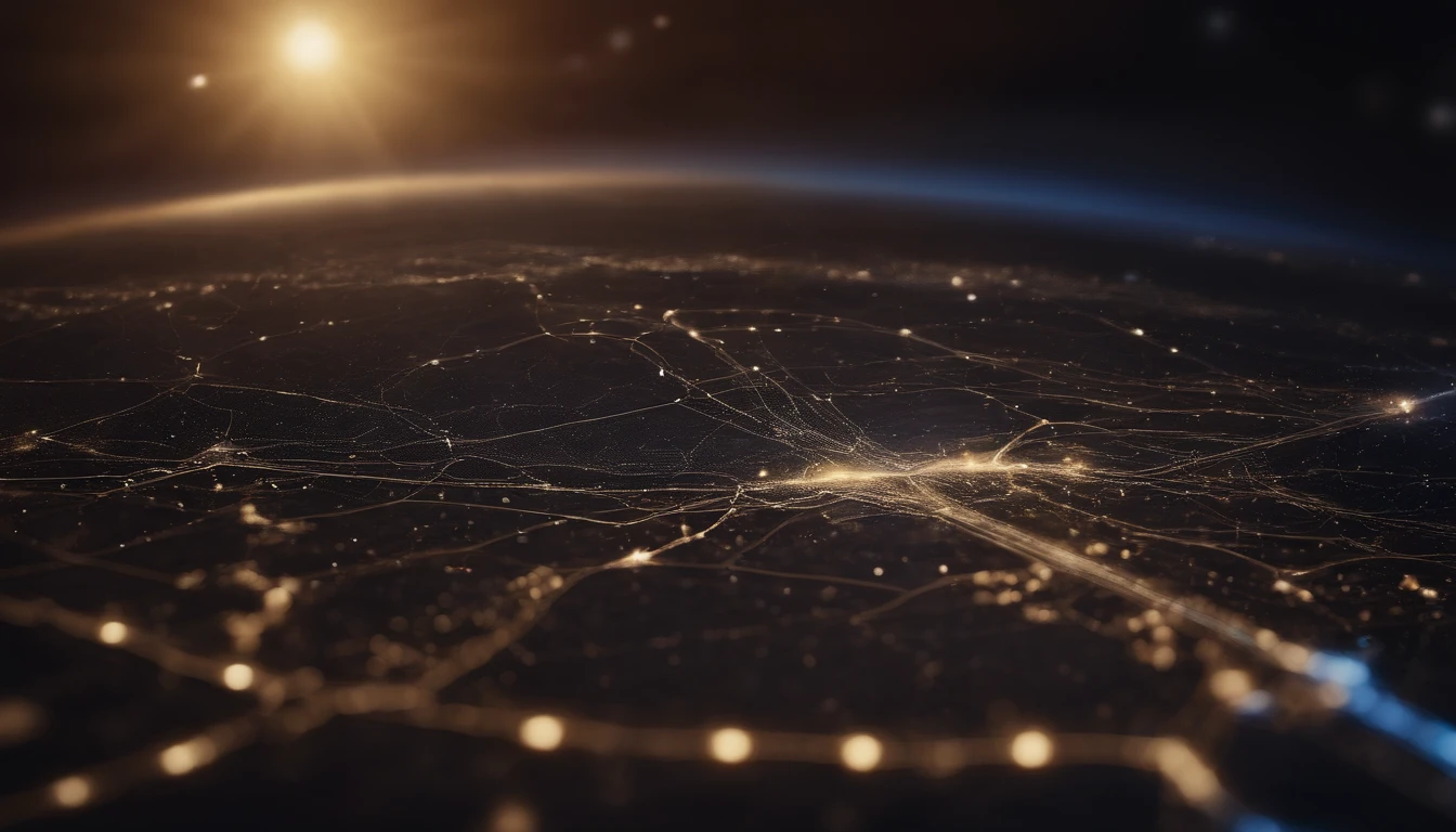 outer space star map, neon LED lines, dotted lines, paths through the constellations, space map