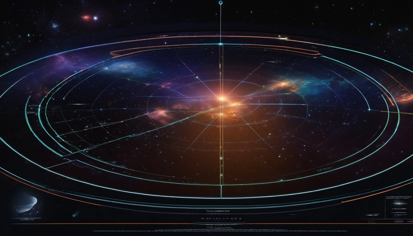 outer space star map, neon LED lines, dotted lines, paths through the constellations, space map