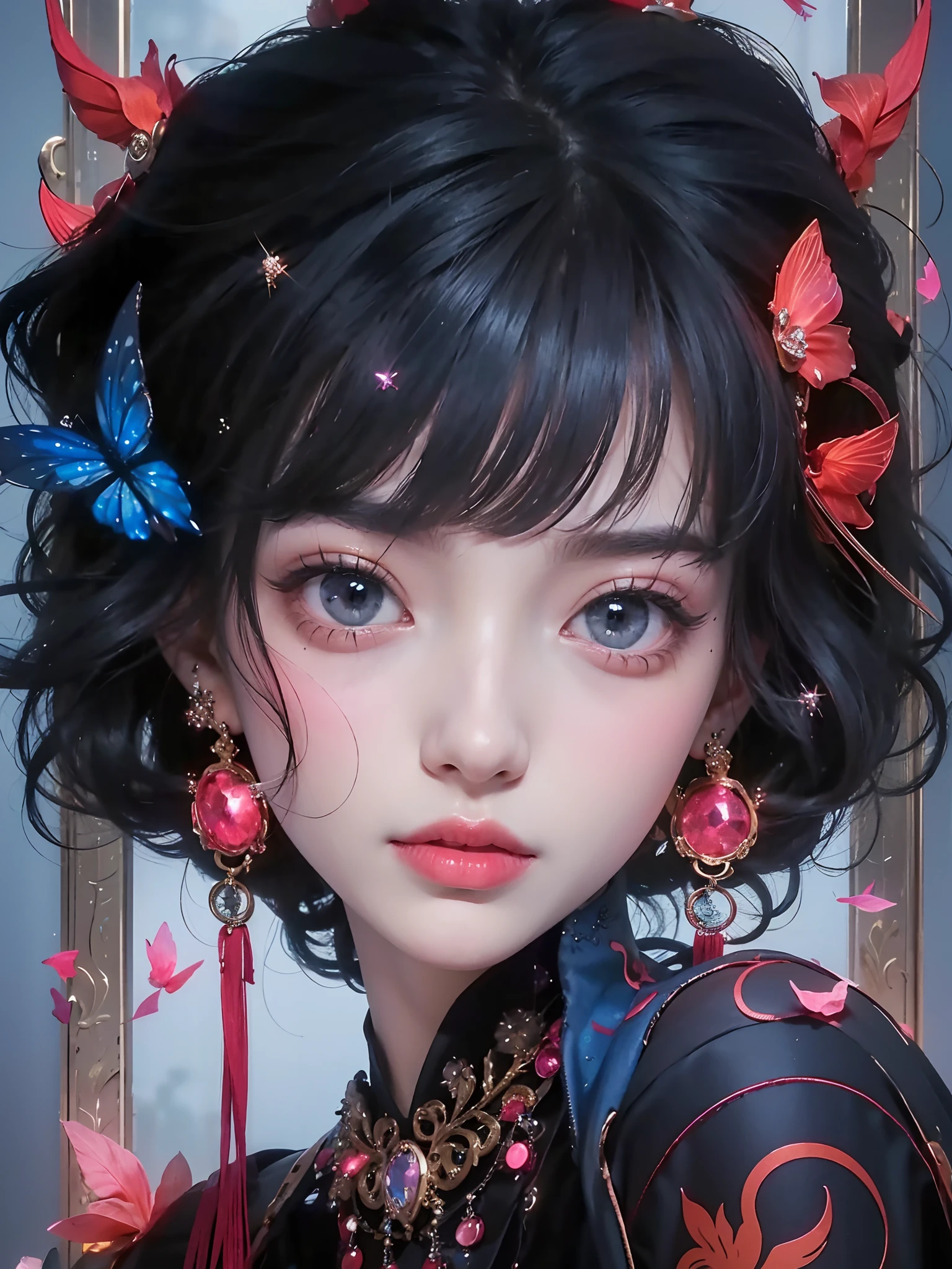 photorealestic,Delicate facial features,The skin texture is clear,The texture of the clothes is real