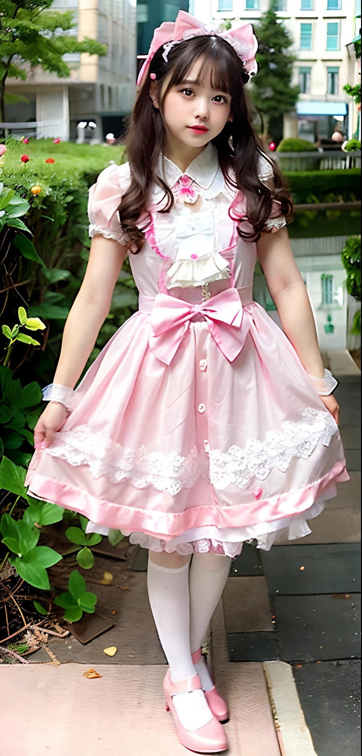 Alafe girl in pink dress and white tights poses for photo, Lolita Fashion, Lolita style, angelic pretty, rococo dress, loli in dress, magical dress, fantasy dress, Clean clothes!, Kawaii Style, romantic dress, portrait of the magical Lolita girl, ??????????? loli, Cute dress, victorian gothic lolita fashion, Belle Delphine, Beautiful clothes