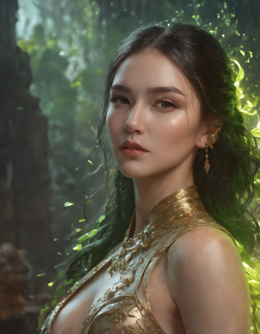 Splash Art, A close-up of liquid glowing gorgeous lady made of color, Golden, White, pastel, green, silver, filigree, filigree detailed , , Color drops, Plague waves, splash style of color paint, hyper detailed intricately detailed, illusory engine, Fantastical, intricately details, Splash screen, Complementary colors, fantasy, concept-art, 8K resolution, Deviantart's masterpiece, Oil painting, Heavy strokes, paint drips, splashart, , Fantasy art, author:yanjun cheng, Guviz, by Atey Ghailan, greg rutkovsky, greg tocchini,, sakimichan , Bovoort, Art germ, Phlegm sputum, phlegm. concept-art, Center the composition for perfect composition, Centered, intricated pose, iintricate, looking toward the viewer