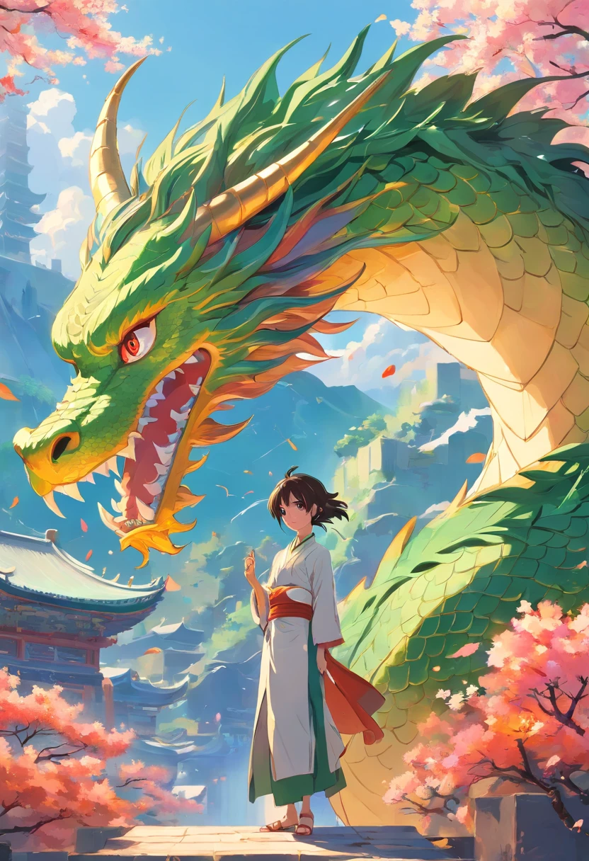 Traditional Chinese features - dragon culture，The majestic dragon-shaped image is at its best。colorido floral