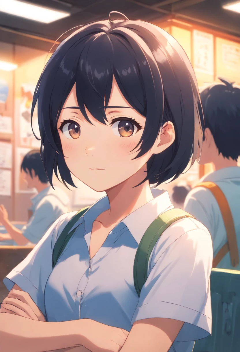 Male college students wear white shirts,male people,style of anime,CG,The expression is cold,busts,No hats,wears glasses,emaciated,Asian people,No muscle,no facial hair,with short black hair