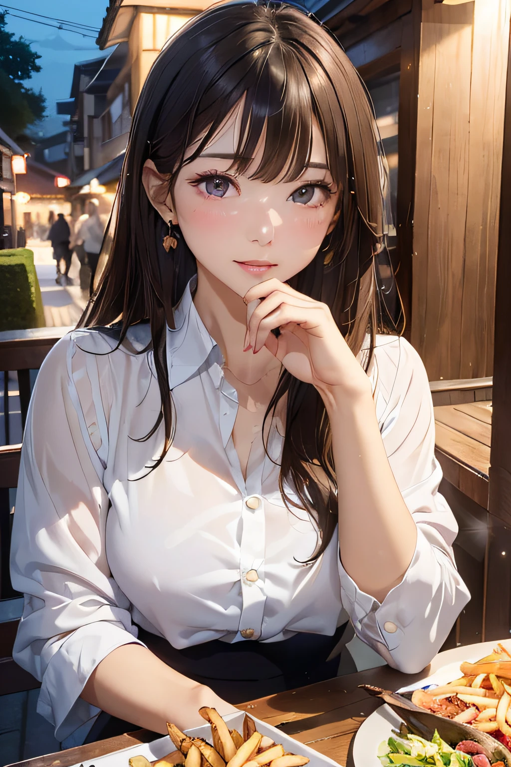 Anime girl sitting at a table with a plate of food - SeaArt AI