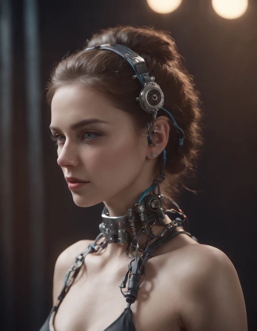 1mechanical girl,((ultra realistic details)), portrait, global illumination, shadows, octane render, 8k, ultra sharp,metal,intricate, ornaments detailed, cold colors, egypician detail, highly intricate details, realistic light, trending on cgsociety, glowing eyes, facing camera, neon details, machanical limbs,blood vessels connected to tubes,mechanical vertebra attaching to back,mechanical cervial attaching to neck,sitting,wires and cables connecting to head