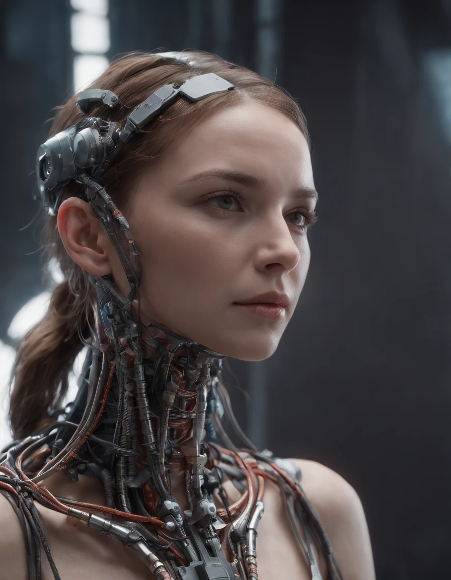 (((masterpiece))), (((best quality))), ((ultra-detailed)), (highly detailed CG illustration), ((an extremely delicate and beautiful)),(from side),cinematic light,((1mechanical girl)),solo,full body,(machine made joints:1.2),((machanical limbs)),(blood vessels connected to tubes),(mechanical vertebra attaching to back),((mechanical cervial attaching to neck)),(sitting),expressionless,(wires and cables attaching to neck:1.2),(wires and cables on head:1.2)(character focus),science fiction,extreme detailed,colorful,highest detailed