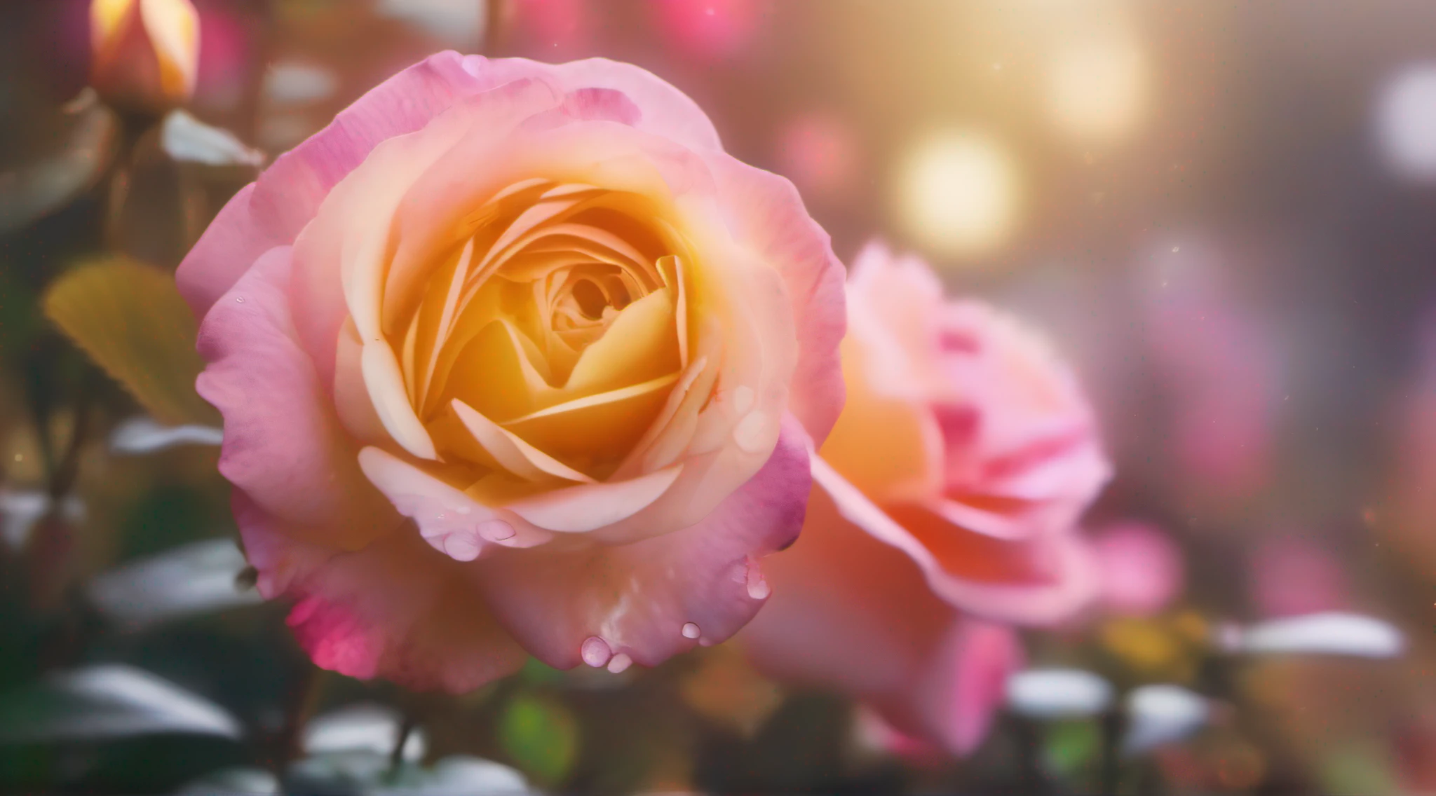 Pink and yellow rose flower in the garden and sunlight with bokeh,Generative AI Pro Photo