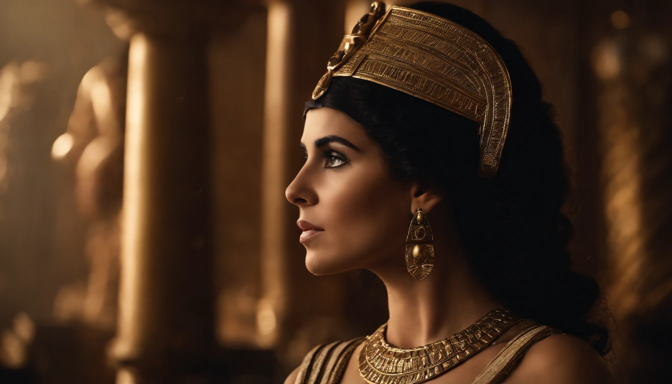 Create an image of Cleopatra as a young princess of Ancient Egypt,atraente e bela, destacando sua beleza e origens reais